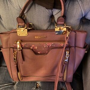 Big Buddha Mauve Floral Accent Shoulder Bag with Gold Hardware